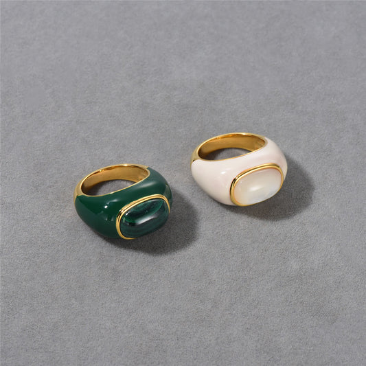 Natural Malachite White Shell Ring