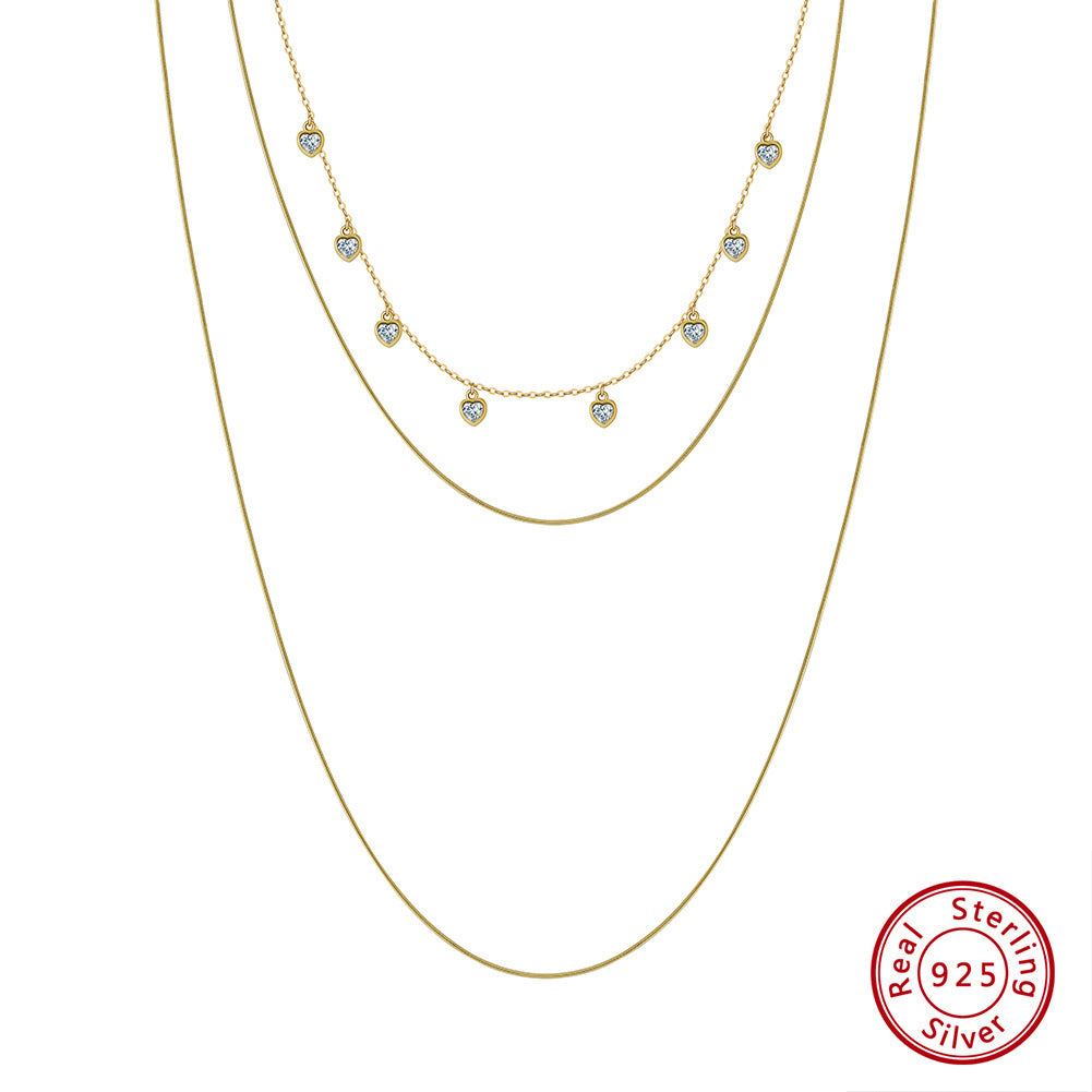 3 Layered Sterling Silver Zircon Clavicle Chain